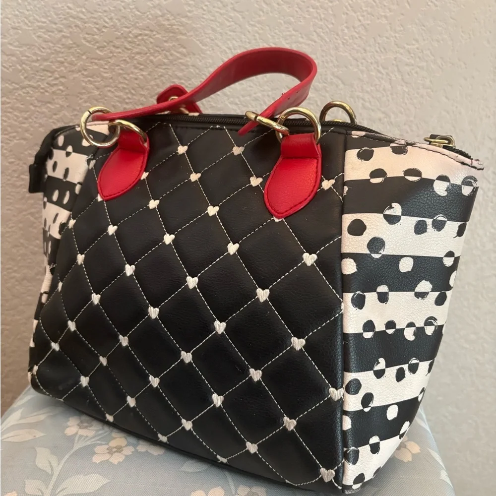 Betsey Johnson Black and Red Quilted Satchel - Picture 5 of 8